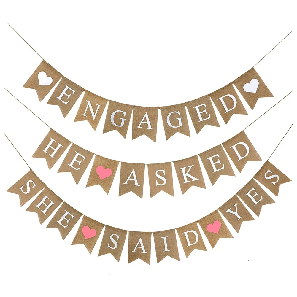 ABGH-3 Pcs Banner Engagement Decorations Rustic Bridal Shower Bunting Garland For Wedding Engagement