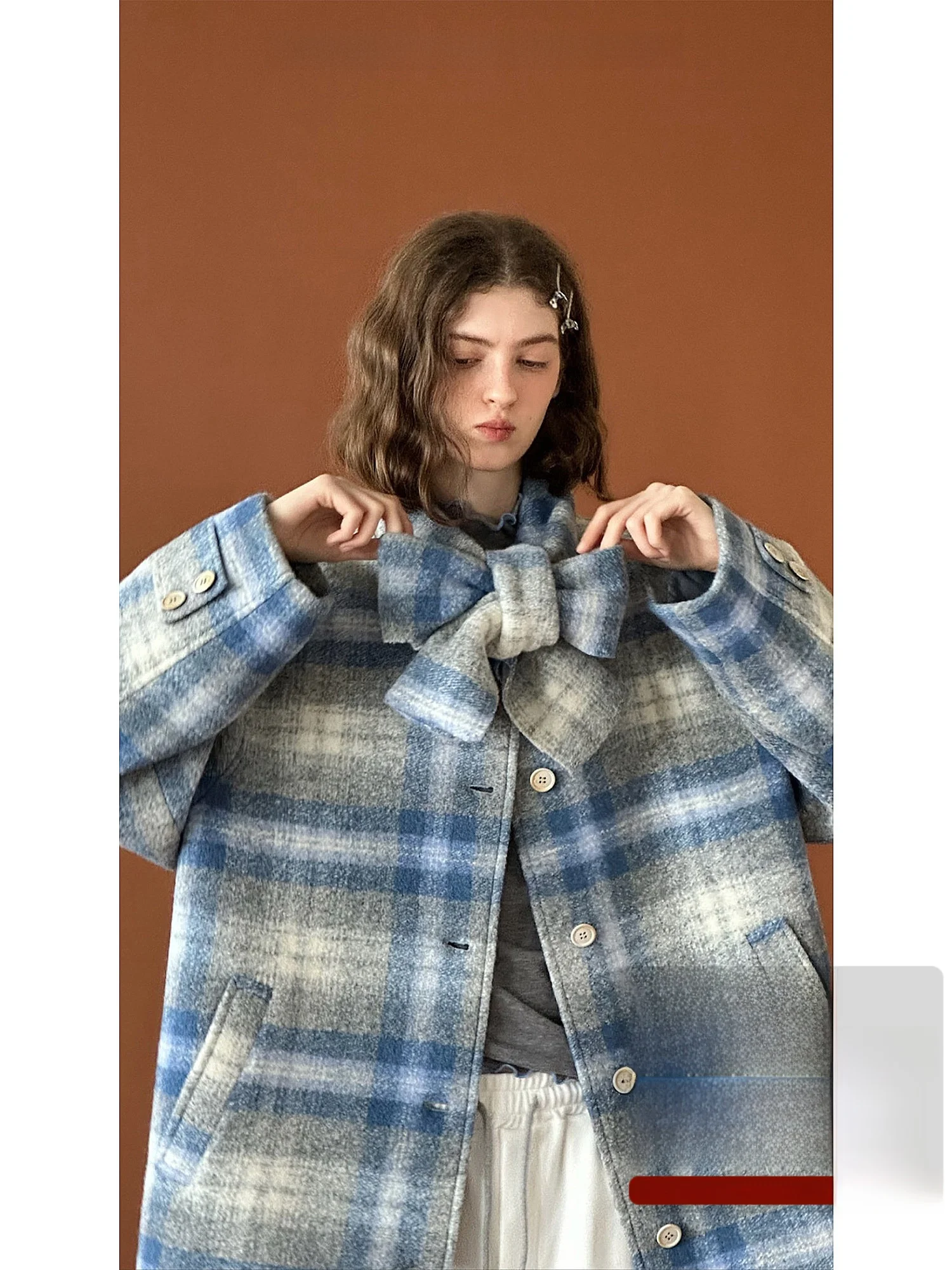 

Шерстяное пальто Snowy Wed в клетку с шарфом, одностороннее, универсальное, прямого кроя, в британском стиле, с длинными рукавами, средней длины