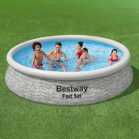 Fast Set 12' x 30" Inflatable Above Ground Pool - Stacked Stone Round Outdoor Swimming Pool Set for Family, Custom