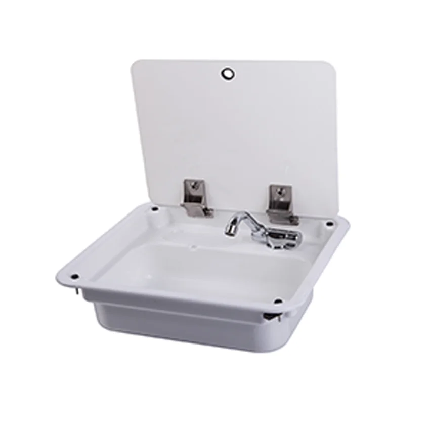 hite Acrylic Sink With Lid Top with Faucet Apply to Boat Caravan RV Camper 445*400*140mm