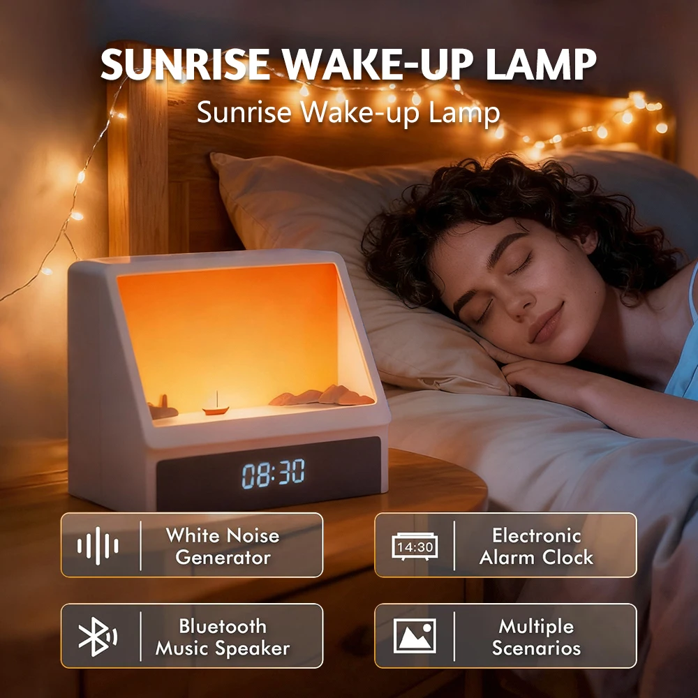 Bluetooth Sunrise Alarm Clock Table Light White Noise Wake Up Light With 12 Sounds Dimmable Sleep Clock For Adults Kids Bedroom