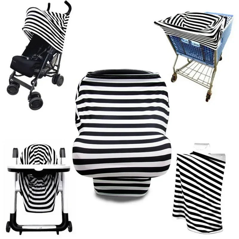 Large Size Baby Stretchy Car Seat Cover Mom Breastfeeding Stripe Multi-use Privacy Nursing Cover