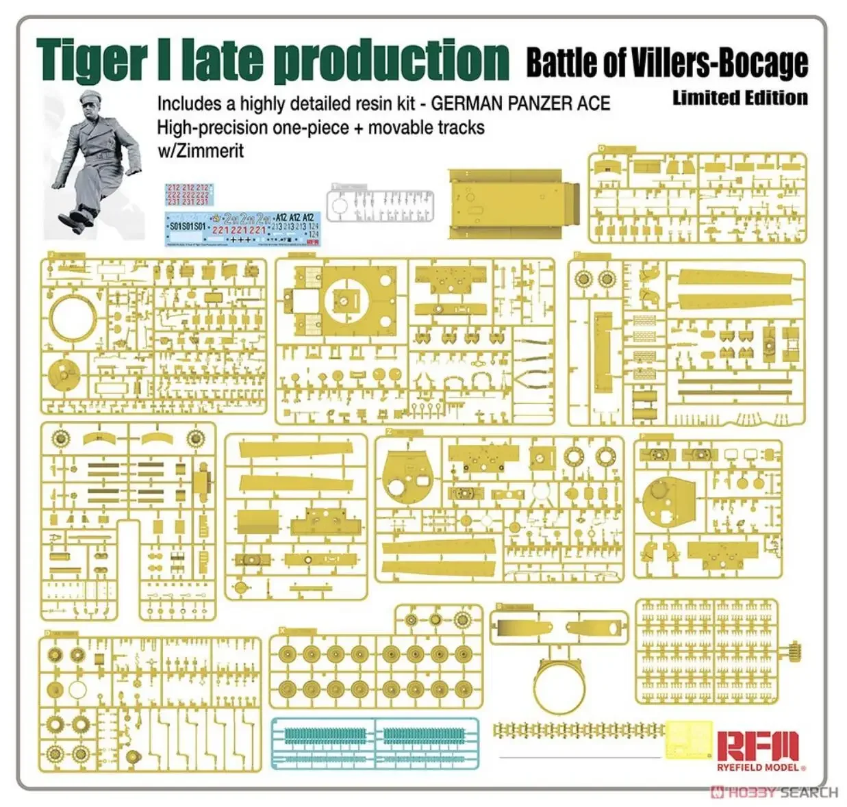 Rye Field Model RM-5101 1/35 TIGER I Late.Production (Battle of Villers-Bocage) W/Zimmerit & German Panzer Ace