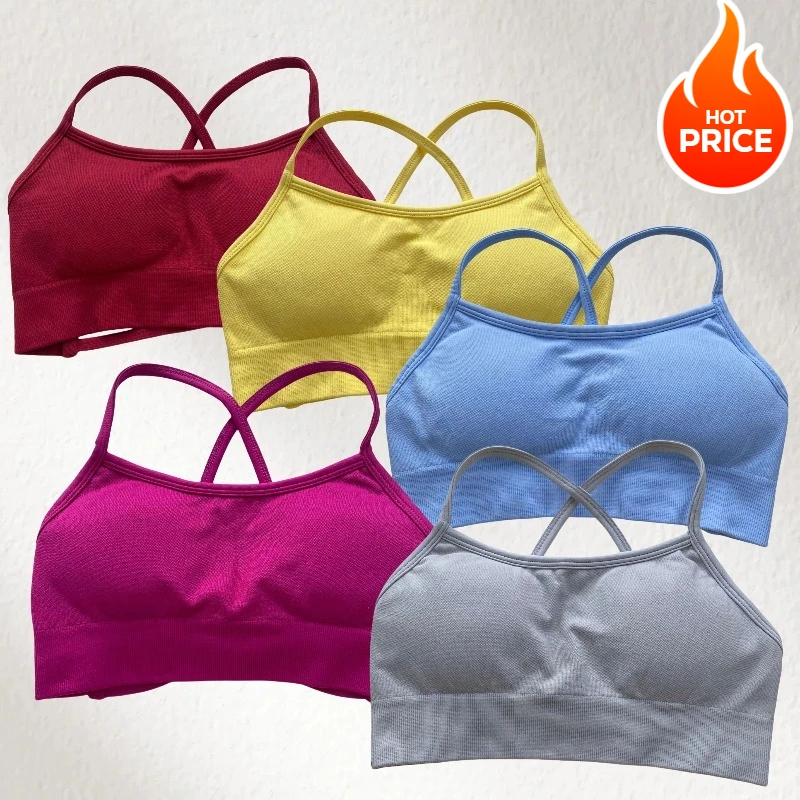 

Yoga Vest 2025 Summer Fitness Sports Girl Comfortable Breathable Cross Bra Running Yoga Sports Bra with Chest Pad