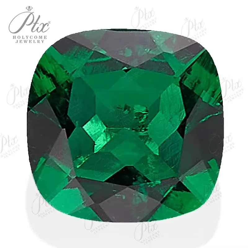 

Lab Grown Zambian Emerald Hydrothermal Hand Cut Square Cushion Cutting With Cracks Inclusions Inside Selectable AGL Certificate