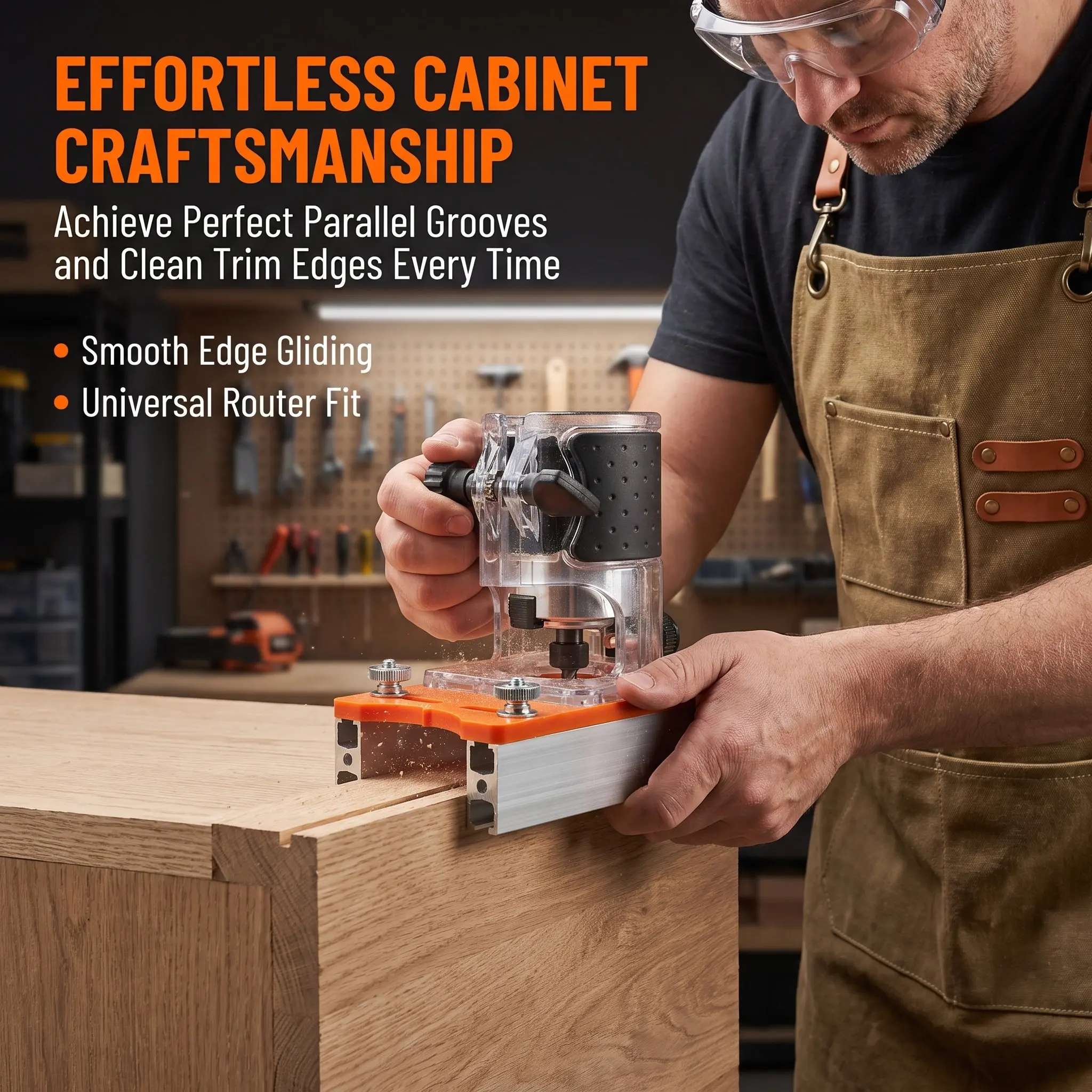 Wood Trimmer Router in 1 Compact Palm Router Base Adjustable Slotting Guide Bracket Parallel Woodworking Edge Trimming