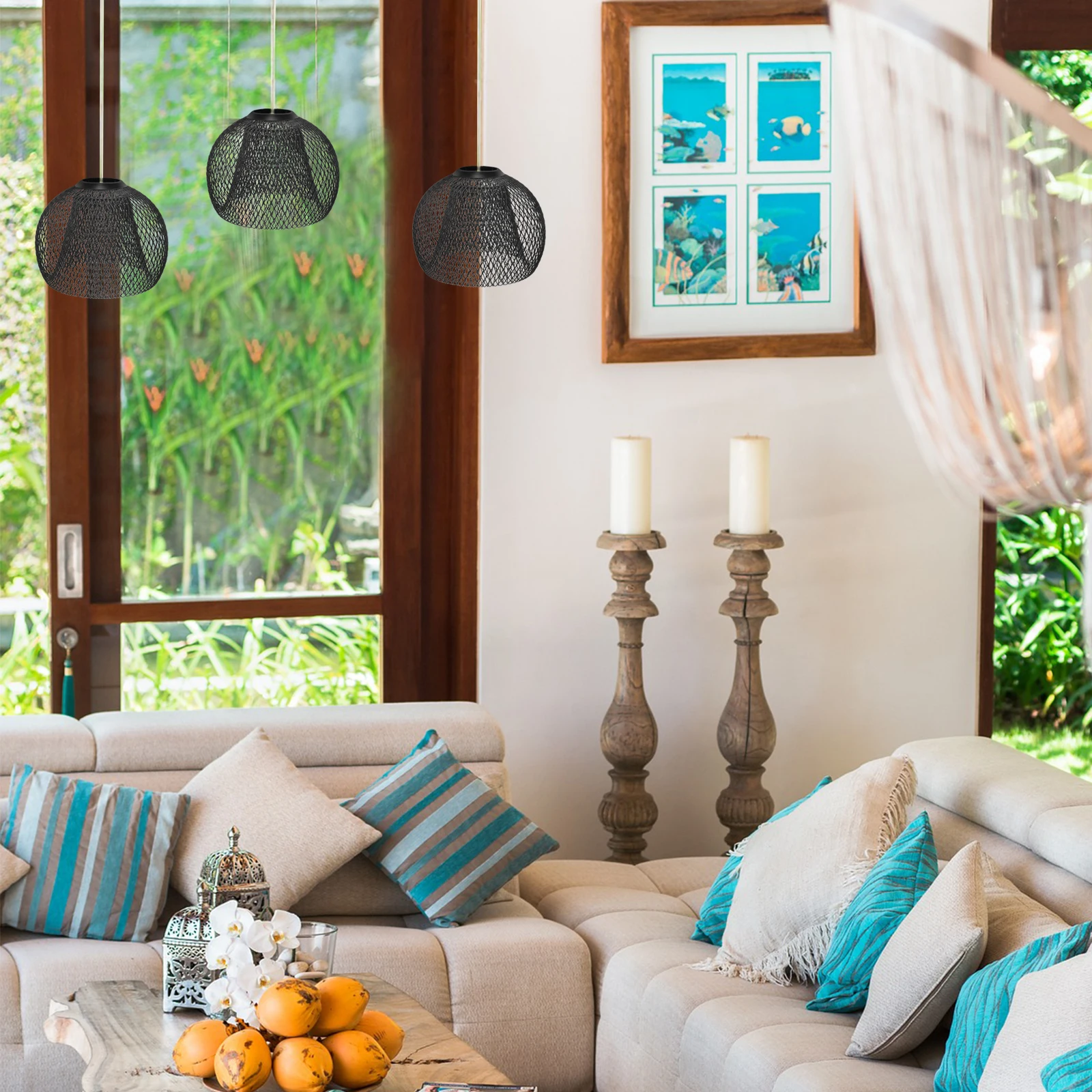 قفص معدني غطاء مصباح الكرة شكل شبكة جوفاء ل قلادة ثريا تركب بالسقف استبدال غطاء معلق ضوء الظل الإضاءة #5