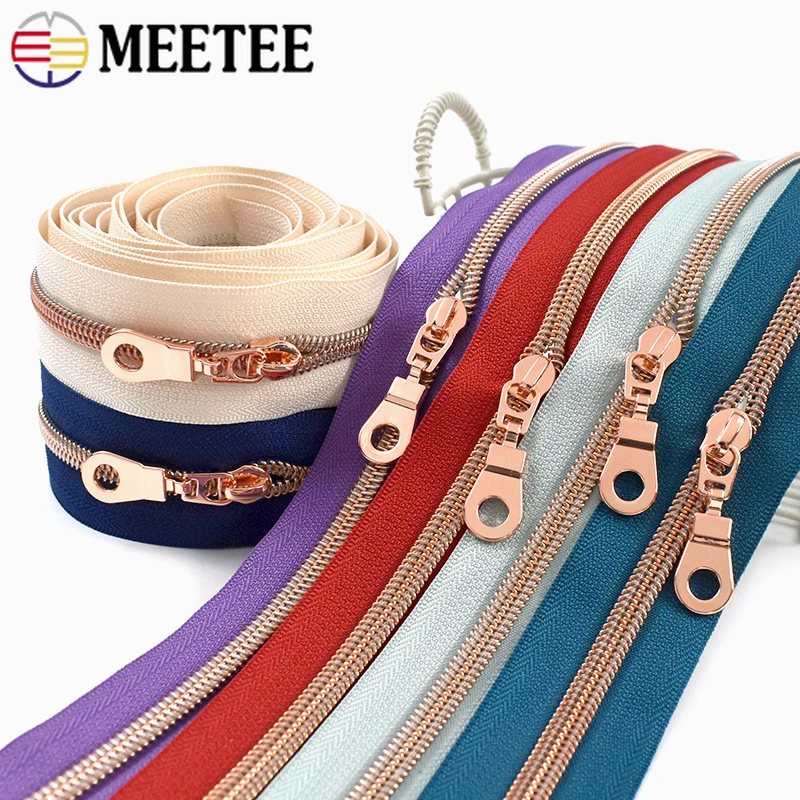2/5/10M Roségold 5 #   Nylon-Reißverschlüsse mit Schiebern, lange Reißverschlüsse für Taschen, Mäntel, Kleidung, Deko-Reißverschlüsse, Reparatur-Set, DIY-Nähzubehör