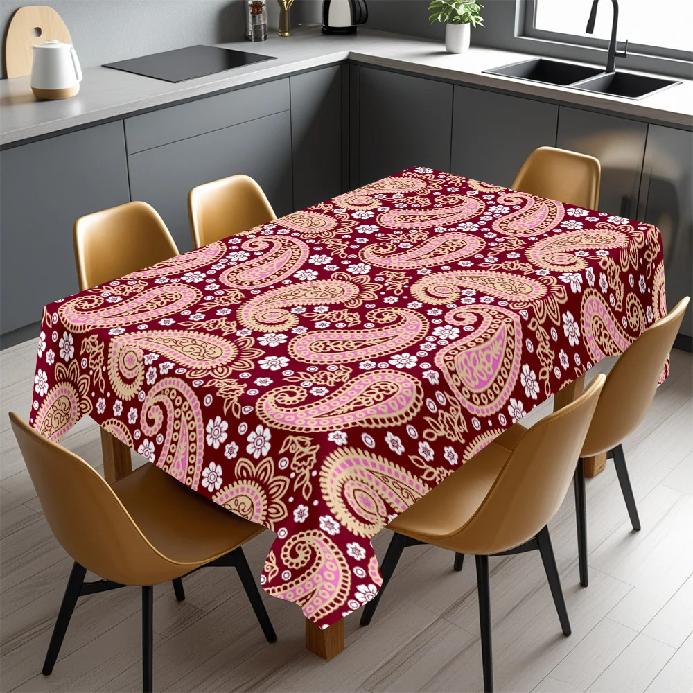 Vibrant Paisley Print Waterproof Tablecloth for Dining Room Home Decor Spill Proof Table Cover