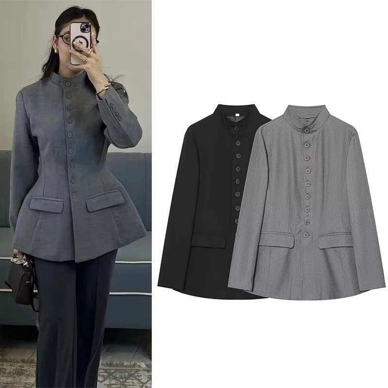 Women's Jacket 2026 New Autumn Winter Long Sleeve Stand-collar Blazer Slim Elegant Chic Women Blazer Outerwear