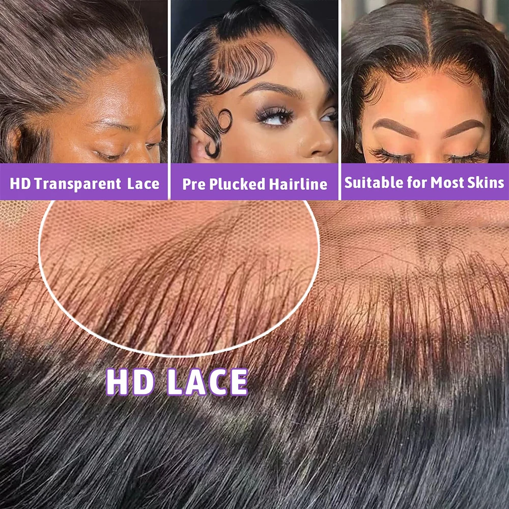 HD Lace Front Wigs Human Hair Pre Plucked 250% Density 5x5 Straight Human Hair Wigs For Women Transparent Glueless Frontal Wig 30inch Factory Wholesale Human Hair Wigs Natural Black Color image 7