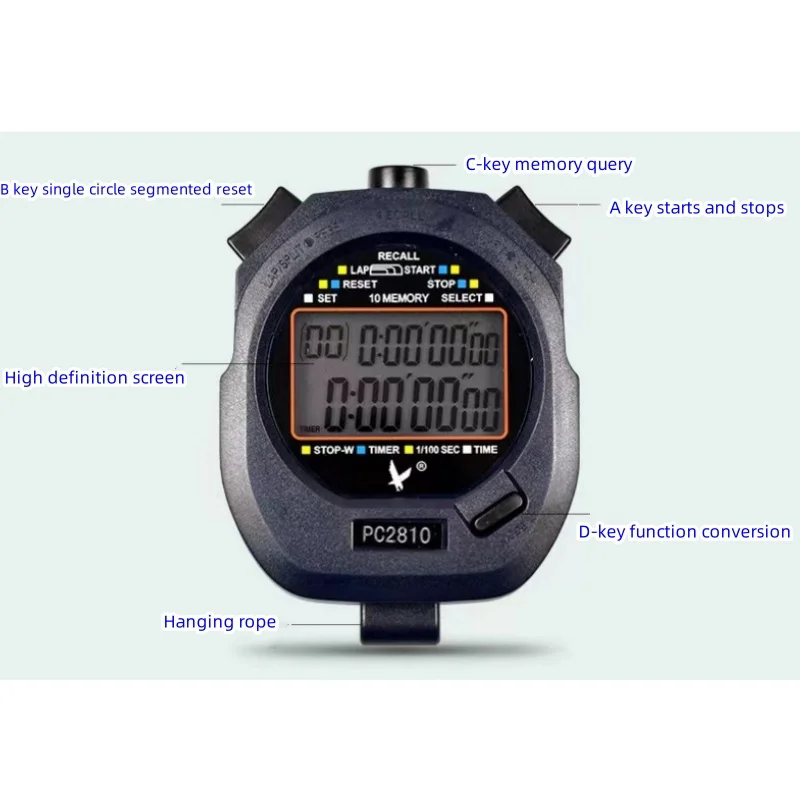 Professional Handheld Digital Stopwatch Sports Chronograph Counter 10/30/60 Tracks Luminous Stopwatch Outdoor Training Timer