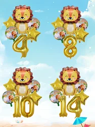 6pcs Gold Large Lion Number Foil Balloons Animal Helium Balloon Children's Birthday Party Decorations Kids Inflatable Toys