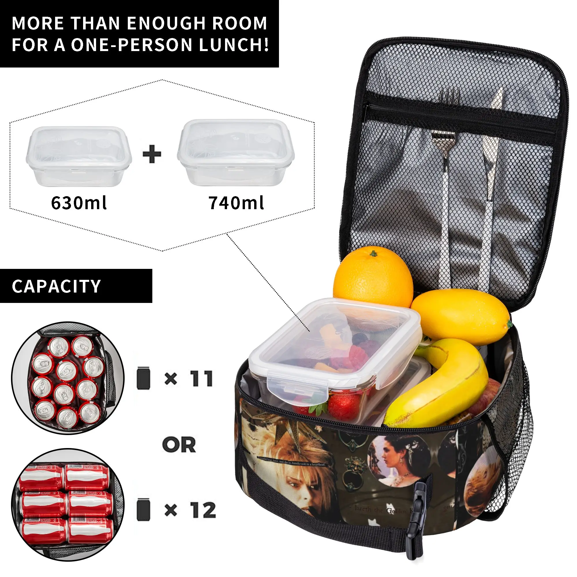 Labyrinthes Jareth the-Goblin-King Insulated Lunch Tote Bag for Picnic Classic Movie Reusable Cooler Thermal Men Women Food Bag