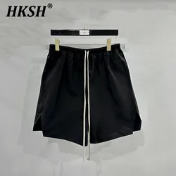 HKSH Men's Tide Spring Summer Basic Edition Chic RO Style Pants Split Drawstring Elastic Waist Shorts Dark Cotton Capris HK1387