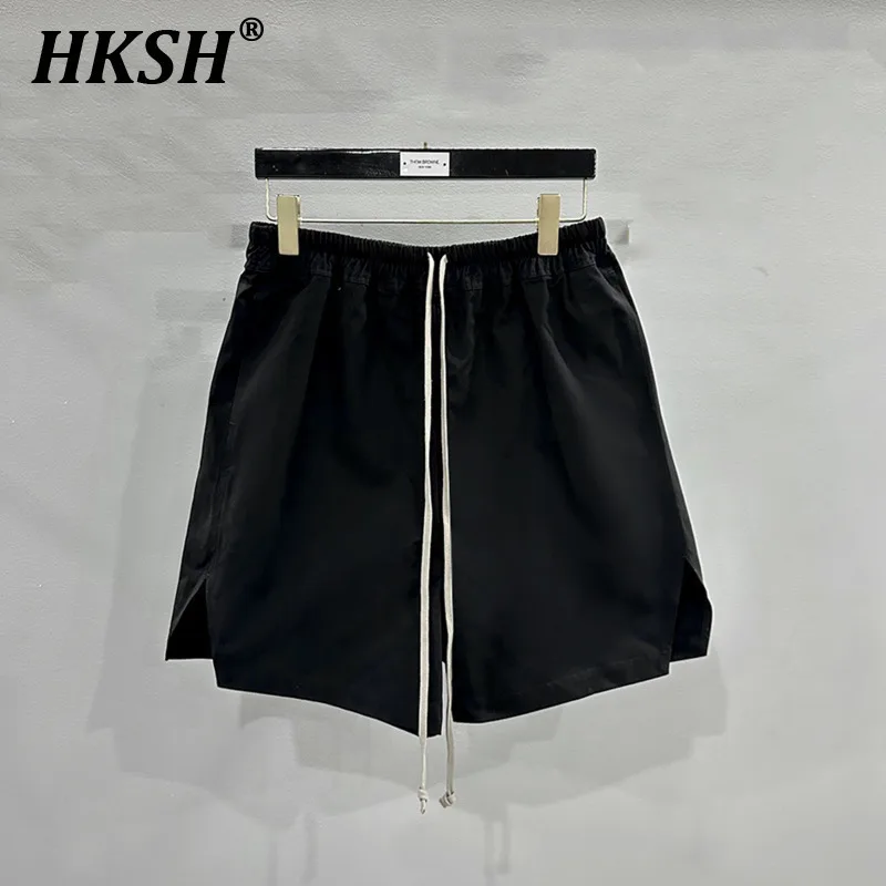 HKSH Men's Tide Spring Summer Basic Edition Chic RO Style Pants Split Drawstring Elastic Waist Shorts Dark Cotton Capris HK1387