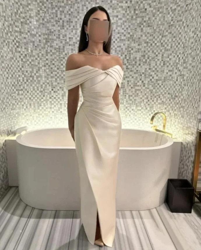 فساتين سهرة أنيقة مخصصة خارج الكتف فساتين حفلات الساتان مناسبة خاصة فساتين فاخرة Fساتين Shrase