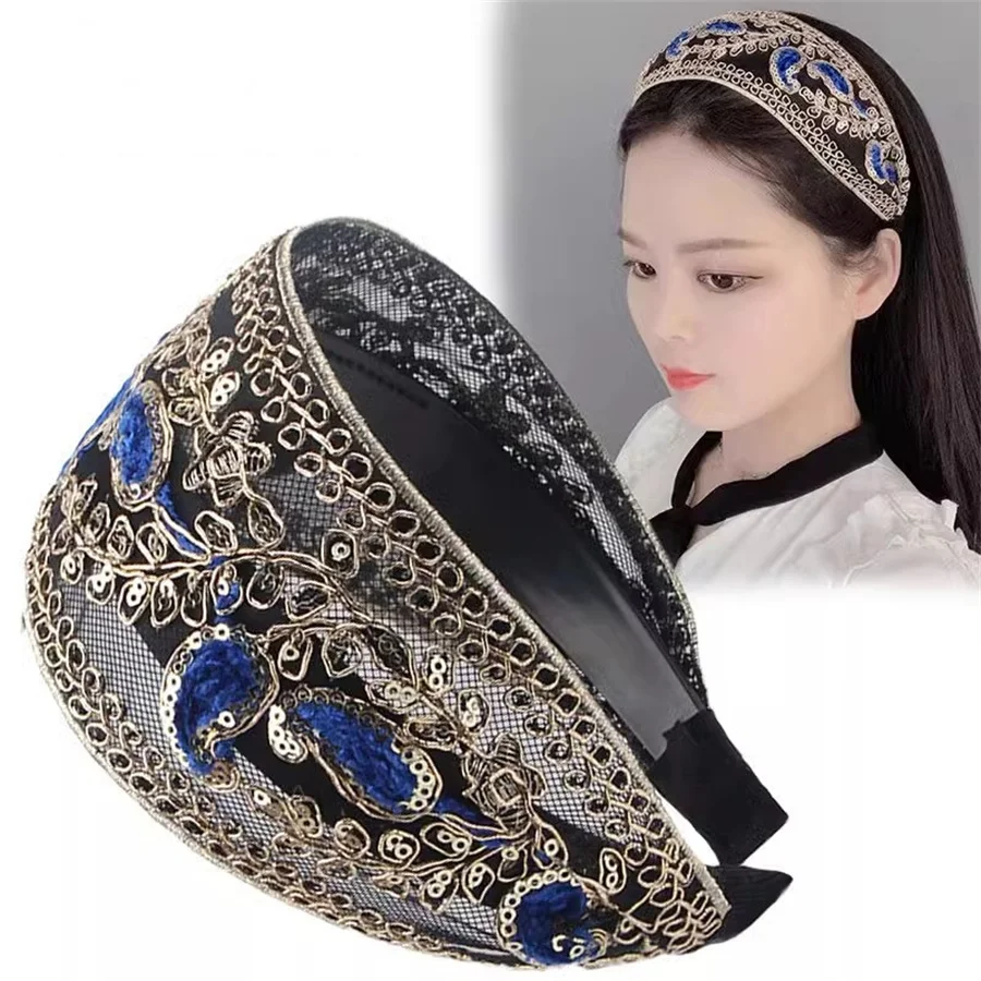 New fashionable white-covering hairbands, ethnic style embroidered headbands, toothed anti-slip hair accessories, headbands