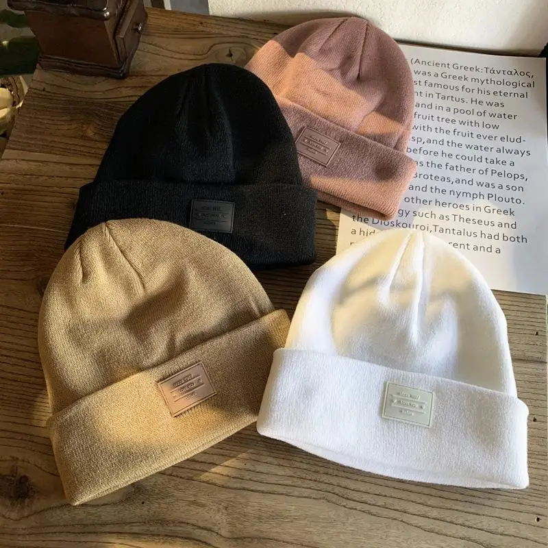 

Зимние шапки для унисекс, вязаные однотонные милые шапки, женские осенние женские шапки-бини, теплый капот, мужская повседневная кепка