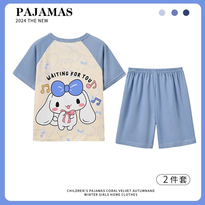 2024 Hello Kitty Sanrio Pompompurin Children Pajamas Kawaii Anime Cinnamoroll My Melody Short Sleeve Girls Heart Summer Kid Gift