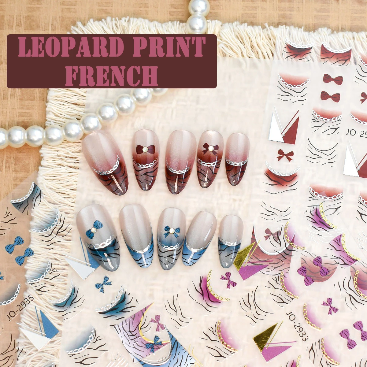 Leopard Print French Nail Stickers, Gradient Animal Pattern Nail Art Decals, Self Adhesive Manicure Wraps