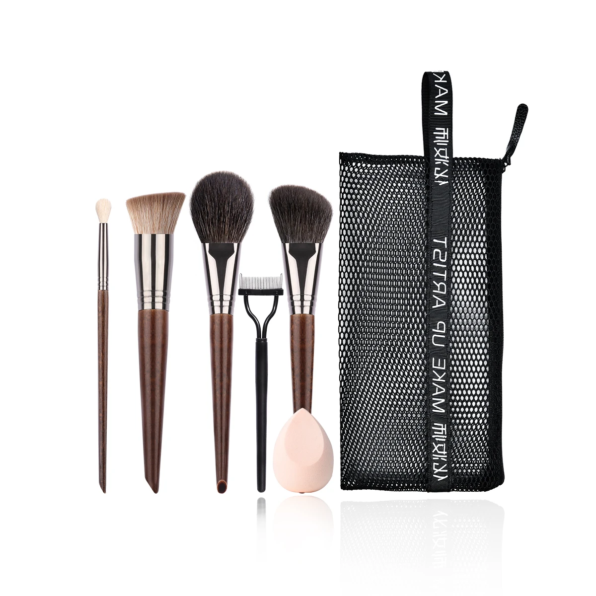 Bethy Beauty 4 PCS Goat Horse Hair Synthetic Fibers Face Powder Contour Blend Basic Eye Kit Cosmet Makeup Brush Set