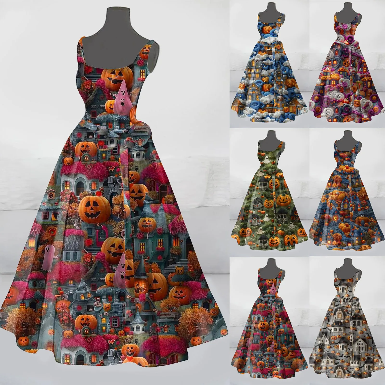 Halloween Costumes for Women Bloody Print Flared Dress Long Plus Size Formal Dresses For Women Pumpkin Dress Elegant Teenagers