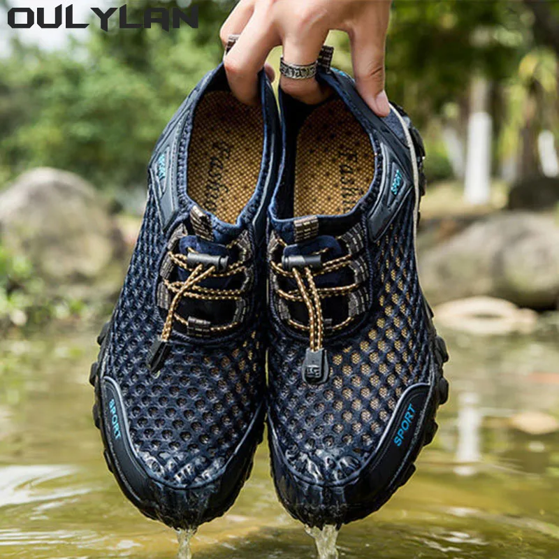 OULYLAN Hiking Shoes Men Trekking Mountain Sneakers Male Outdoor River Fishing Walking Camping Trail Shoes for Spring Summer