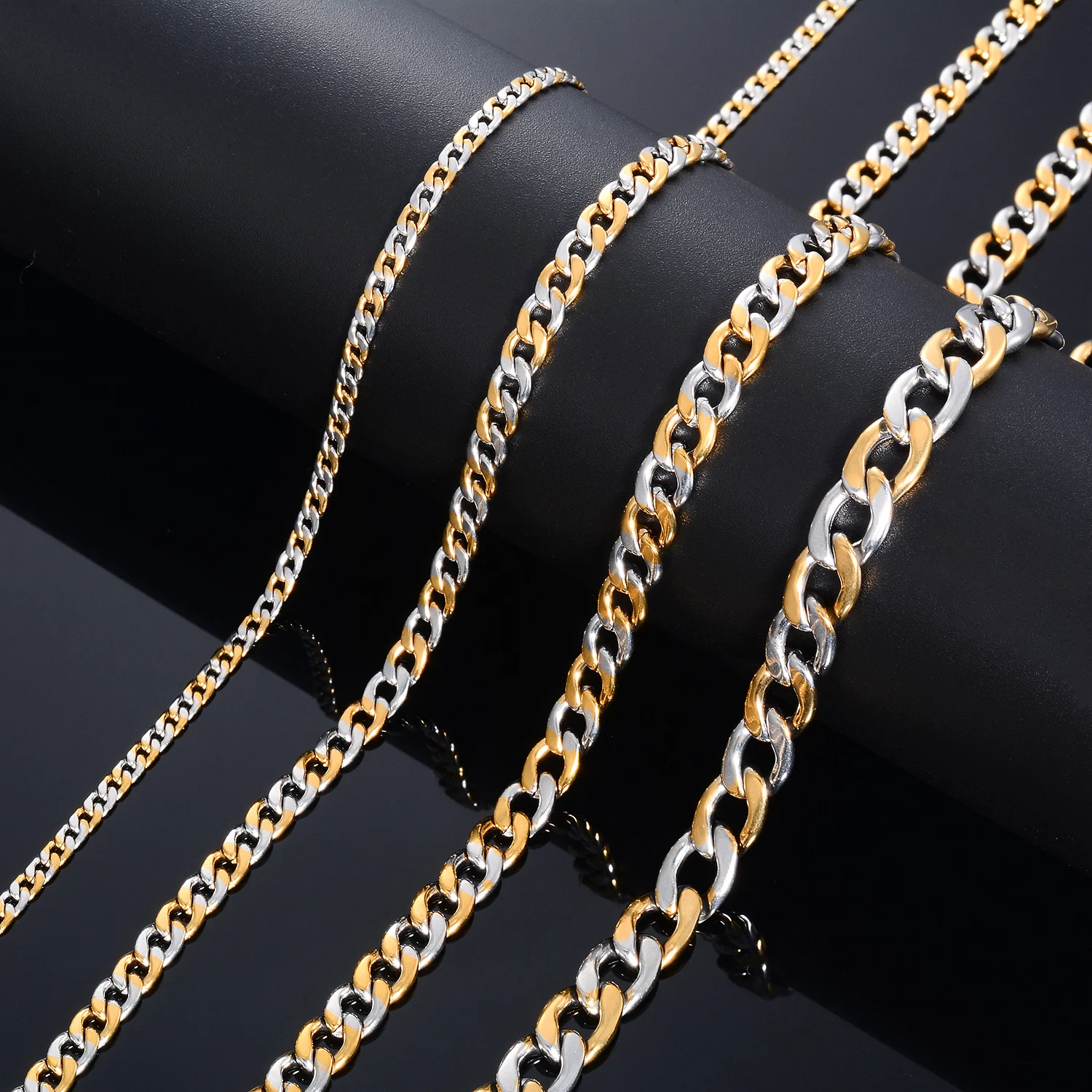 Edelstahl-Figaro-Kette, Hochwertige Halskette, Wasserdicht, Nie Verblassend, Schmuckzubehör, Choker – Detail 4
