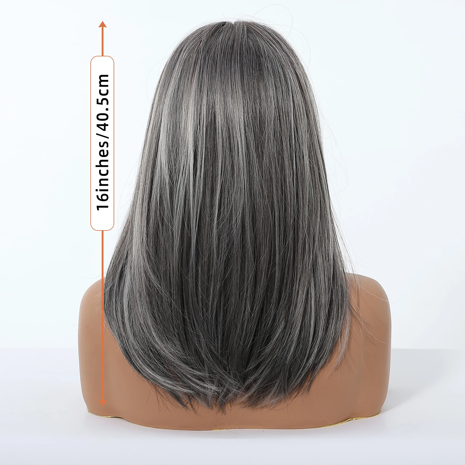 Short Layered Straight Silver Grey Wig Medium Part Clavicular Length Synthetic Fake Hair For Women Daily Cospaly Heat Resistant