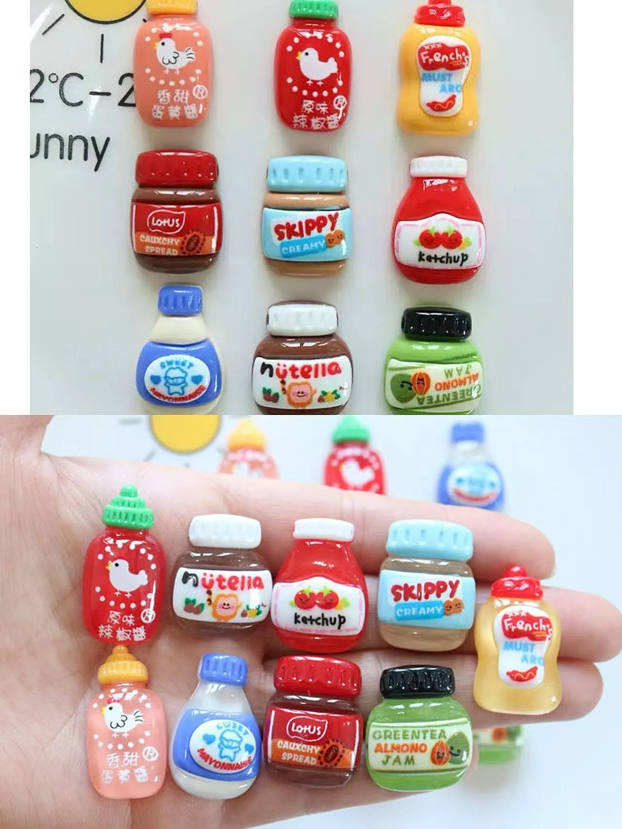 100pcs Miniature Ketchup Peanut Jam Resin Cabochon Flatback DIY for Phone Case Scrapbook