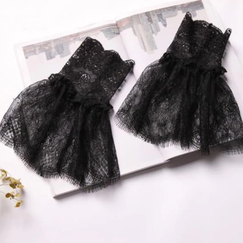 Women Fake Arm Sleeves With Short Tassels White And Black Pleated Cuff Beautiful Lace Accessories Outdoor Embellishments