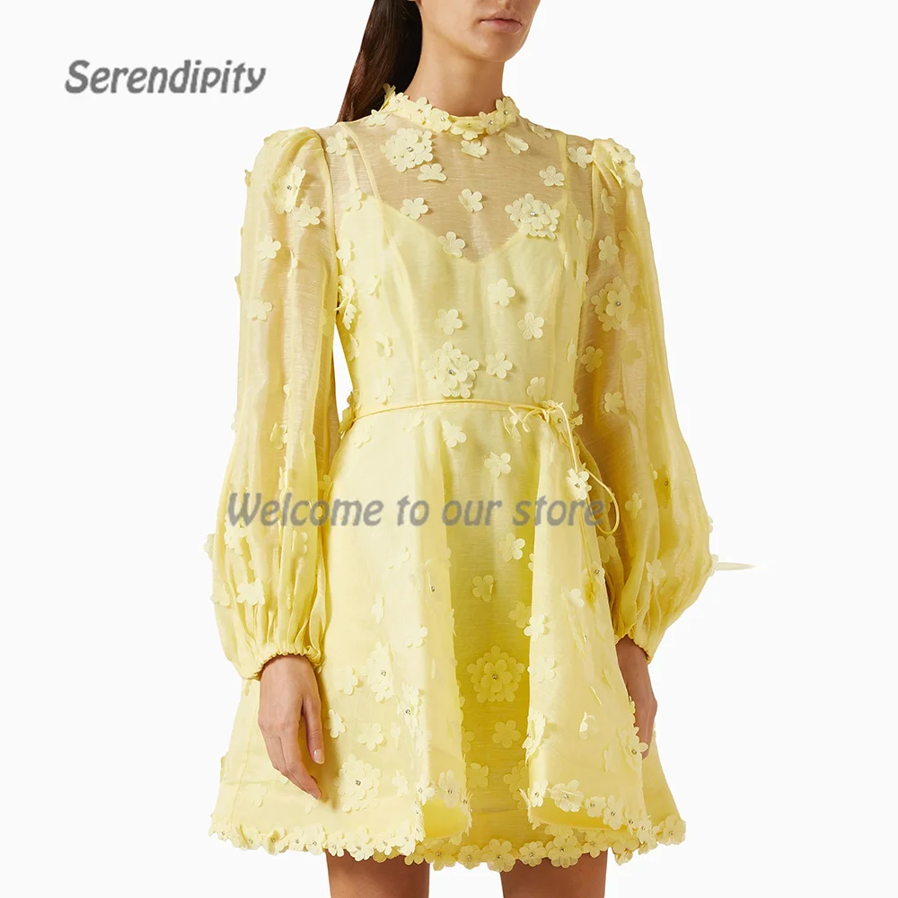 Serendipity Mini Evening Dress فساتين سهرة Elegant Appliques Fashion A-Line Long Sleeve Cocktail Prom Gown For Sexy Women