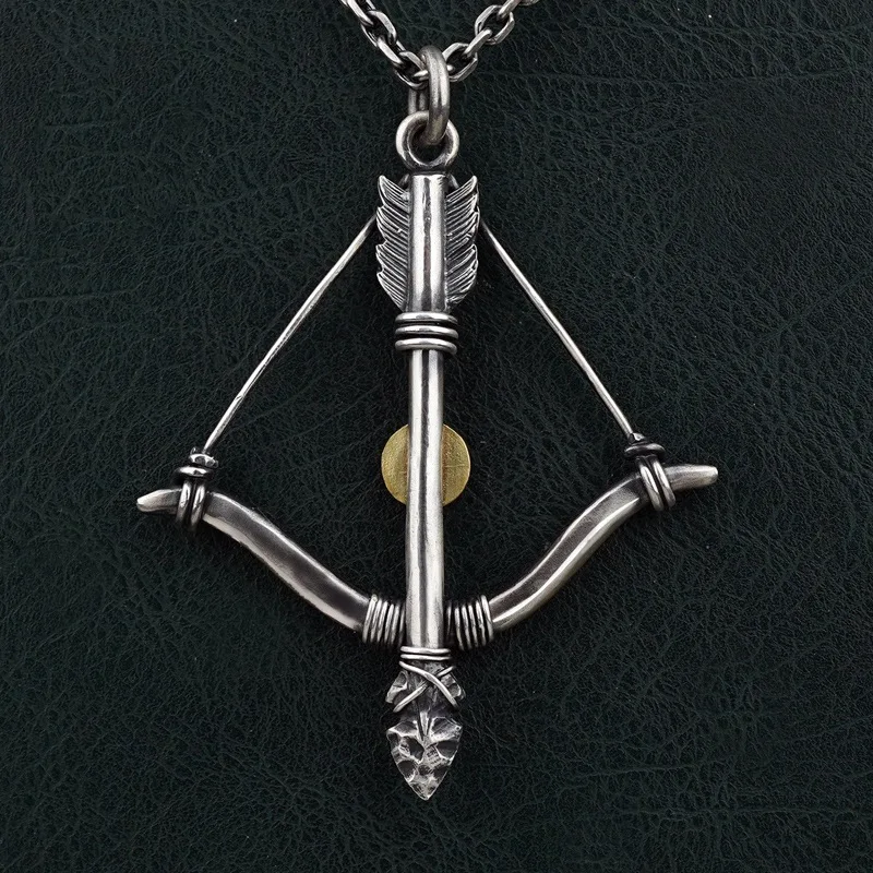 Buyee 925 Sterling Silver Male Big Pendant Chain Elegant Bow Arrow Necklace for Men Fashion Unique Fine Jewelry Chain 60cm