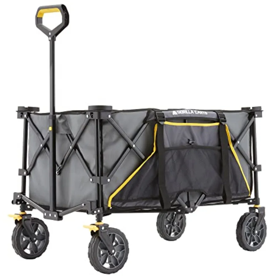 Collapsible Folding Outdoor Utility Wagon, 7 Cu Ft Steel Frame, Black, Heavy-Duty All-Terrain Wheels Reinforced Cargo Bed