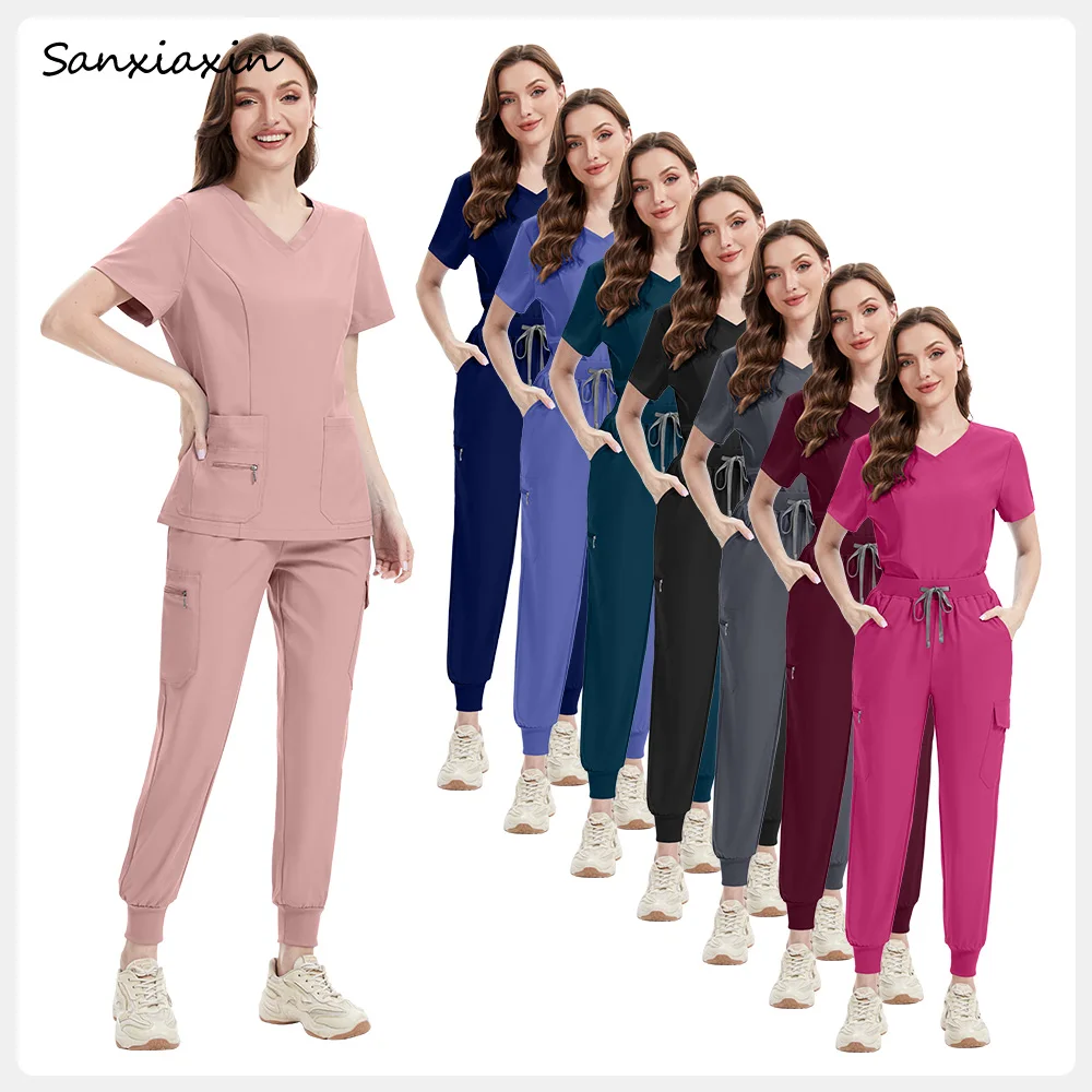 زي الممرضات الطبية طب الأسنان الزي الجراحي غير لزجة الشعر الحيوانات الأليفة الاستمالة عمال النساء الدعك مجموعات الصيدلة ملابس العمل