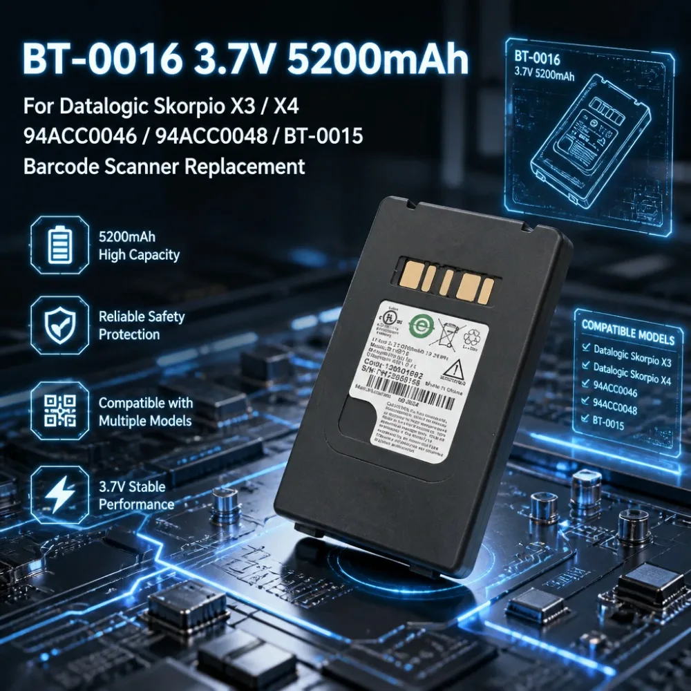 BT-0016 3.7V 5200mAH Li-ion Battery For Datalogic Skorpio X3 X4 94ACC0046 94ACC0048 BT-0015 Barcode Scanner Replacement Battery