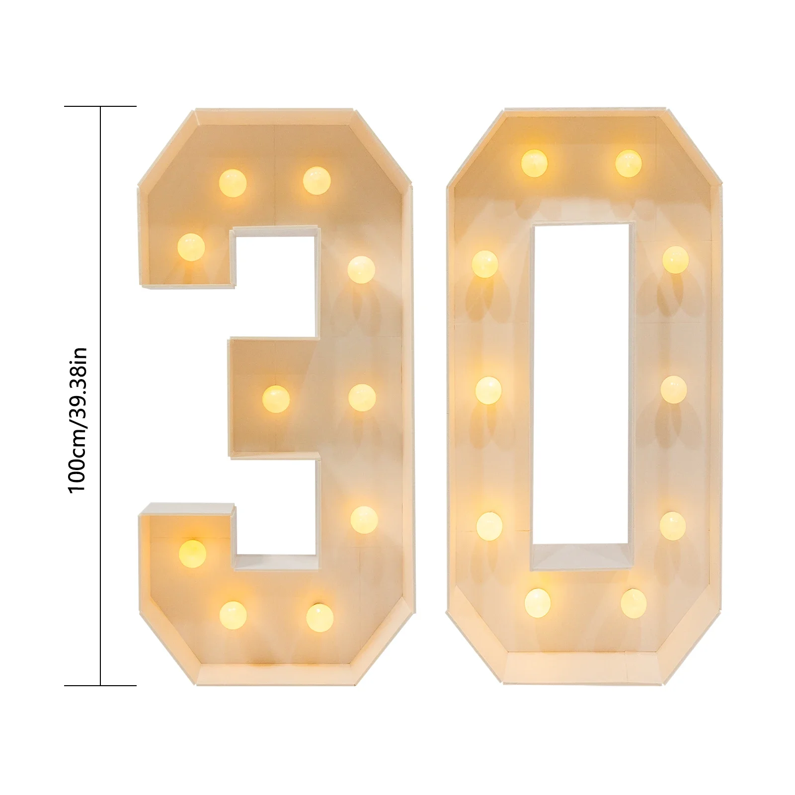 100CM 30th 40th 50th 60th Birthday Decorations, Numbers: 30 40 50 60 Birthday Party Anniversary DIY Decor with 20 LED Light