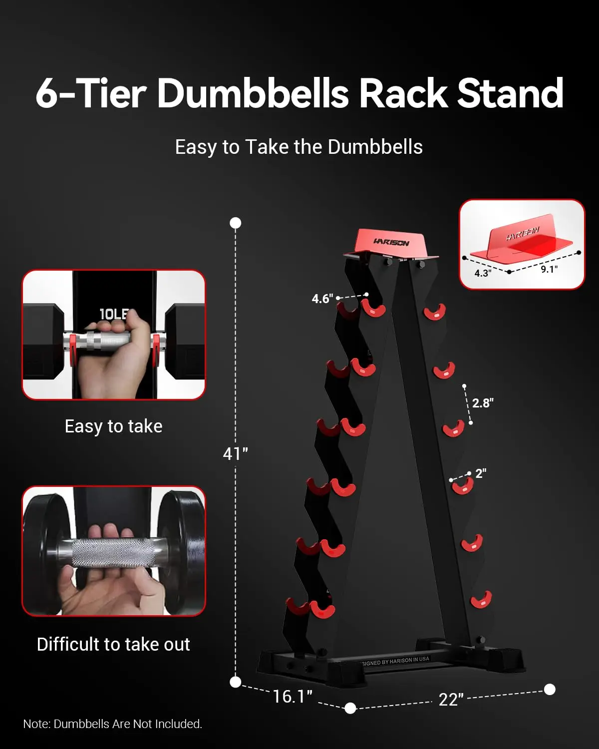 High-end A-Frame Dumbbell Rack Stand, 6-Tier Weight Rack for Dumbbells Home Gym 480LBS Weight Capacity（without dumbbells)