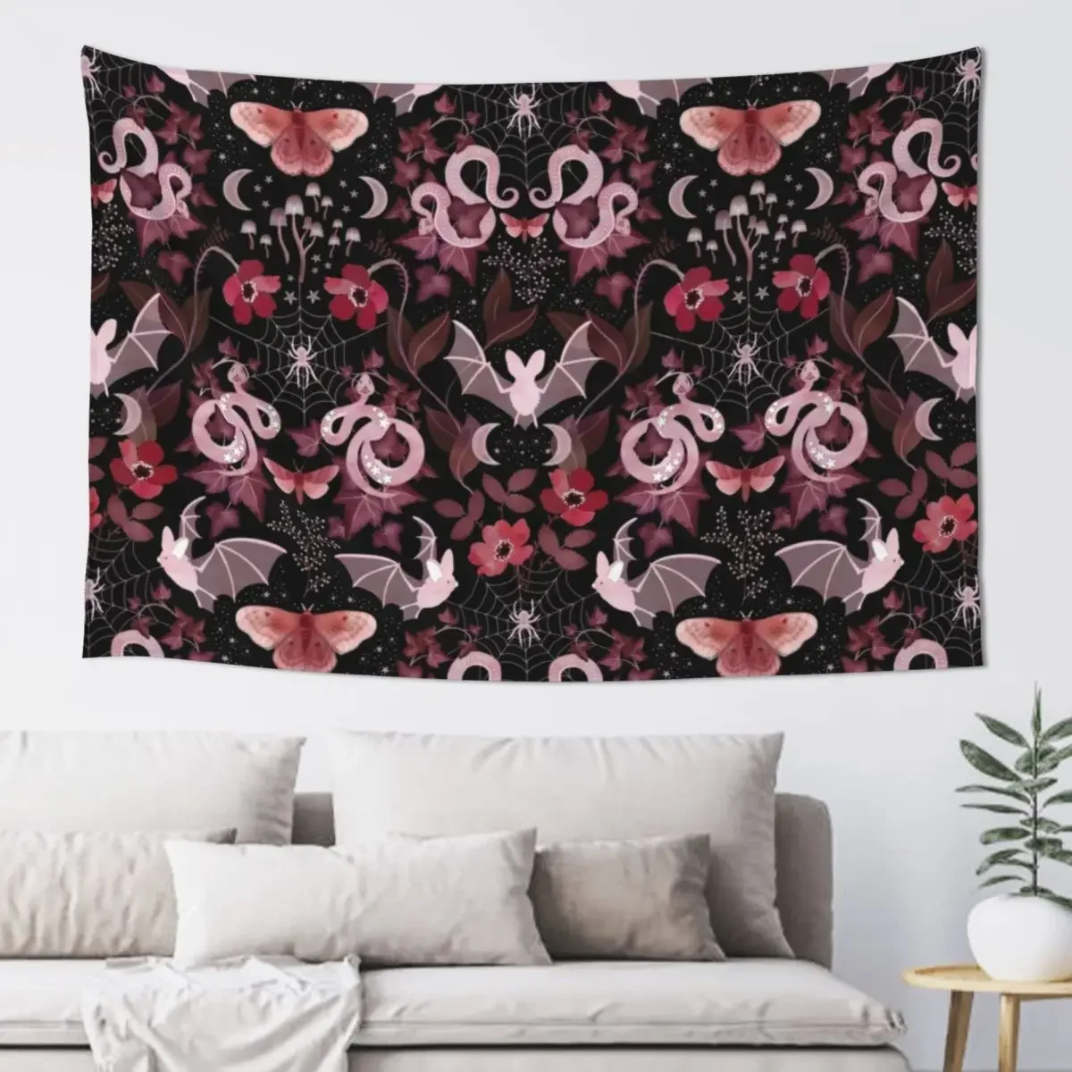

Moody gothic bat and snake damask Tapestry Room Aesthetic Bed Room Decoration Tapestry