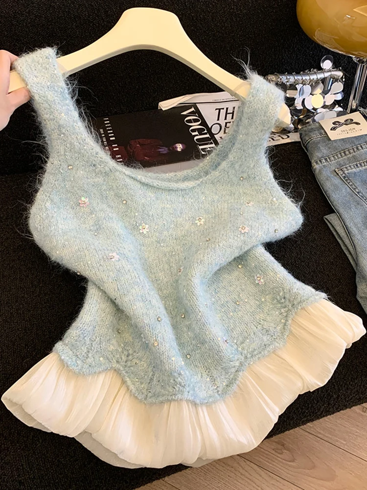 

Новый женский вязаный жилет с красными пайетками, осенне-зимний, без рукавов, рекомендовано для многослойного образа