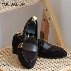 Black Autumn Genuine Leather Loafers Men Round Toe Buckle Lazy Flats Shoes Simple Casual Shoes Formal Zapatos Hombre