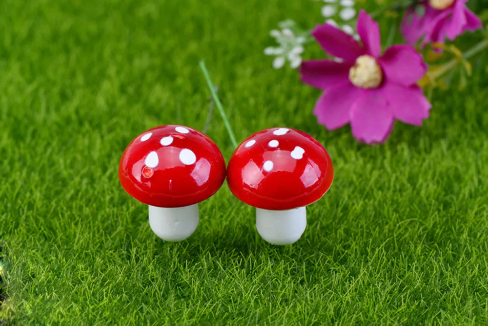 50Pcs Mini Red Coloful Mushroom Garden Dotted Small Potted DIY Toy House Landscape Bonsai Plant Garden Decoration Ornament