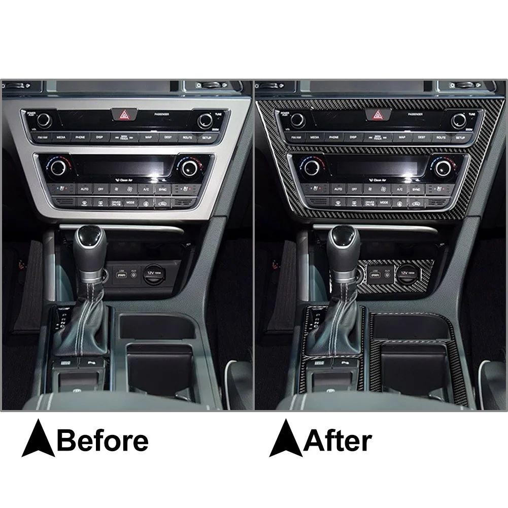 21Pcs LHD Car Carbon Fiber Pattern Interior Dash Trim Kit Decoration For Hyundai Sonata 9th 2015 2016 2017 2018 2019 Black