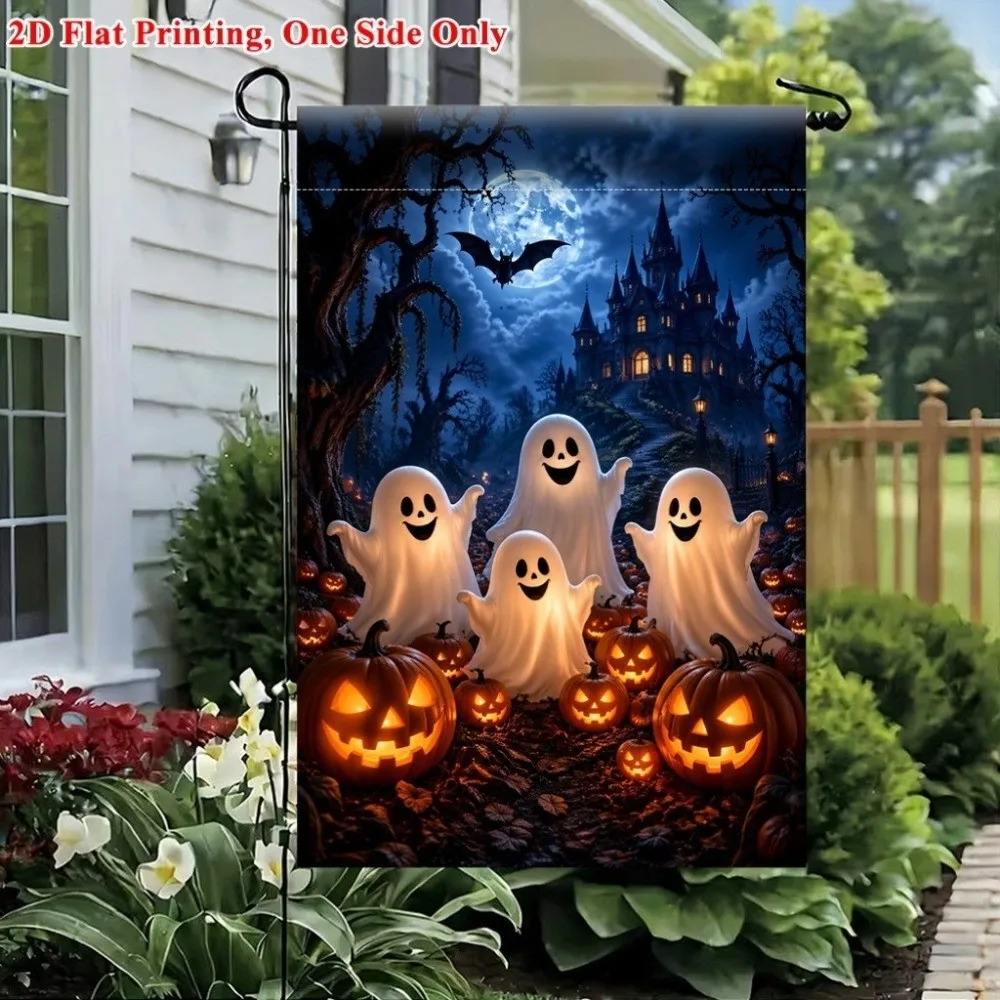 2D Flat Print Halloween Garden Flag Spooky Single Sided Witch Ghost Yard Flag Haunted House Polyester Pumpkin Black Cat Cloth