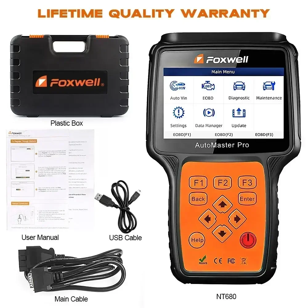 Foxwell NT680 Pro 모든 시스템 진단 스캐너, 오일 라이트, 서비스 리셋, EPB 기능, Foxwell NT650 Elite 업데이트