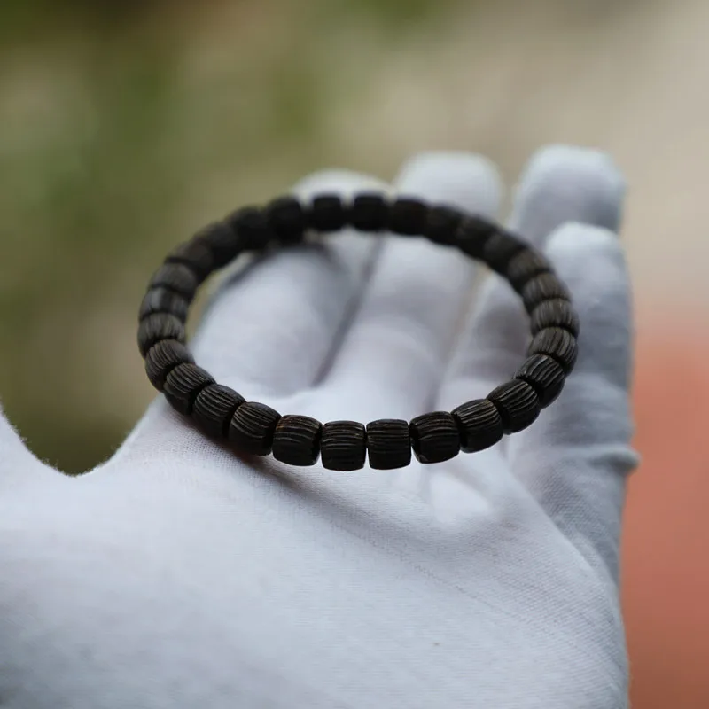 

7Mm Natural Color Knife Pattern Brushed Coconut Bead Women'S Single Circle Bracelet