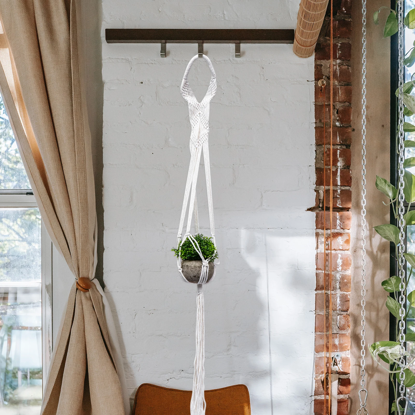 

1Pcs Hanging Flowerpot Net Cotton Rope Basket Home Decor Indoor Outdoor Plant Holder Eco Friendly Durable Beige