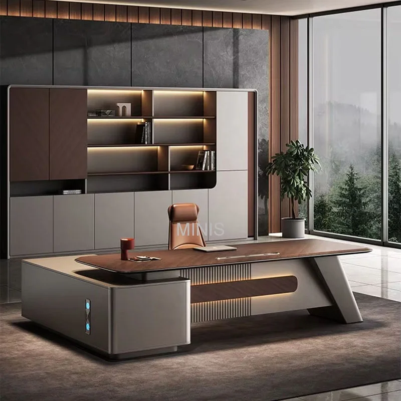 Executive Office Table Chair Set L-shaped Wood Side Cabinet Simple Modern High-End Manager's Office Desk For Work