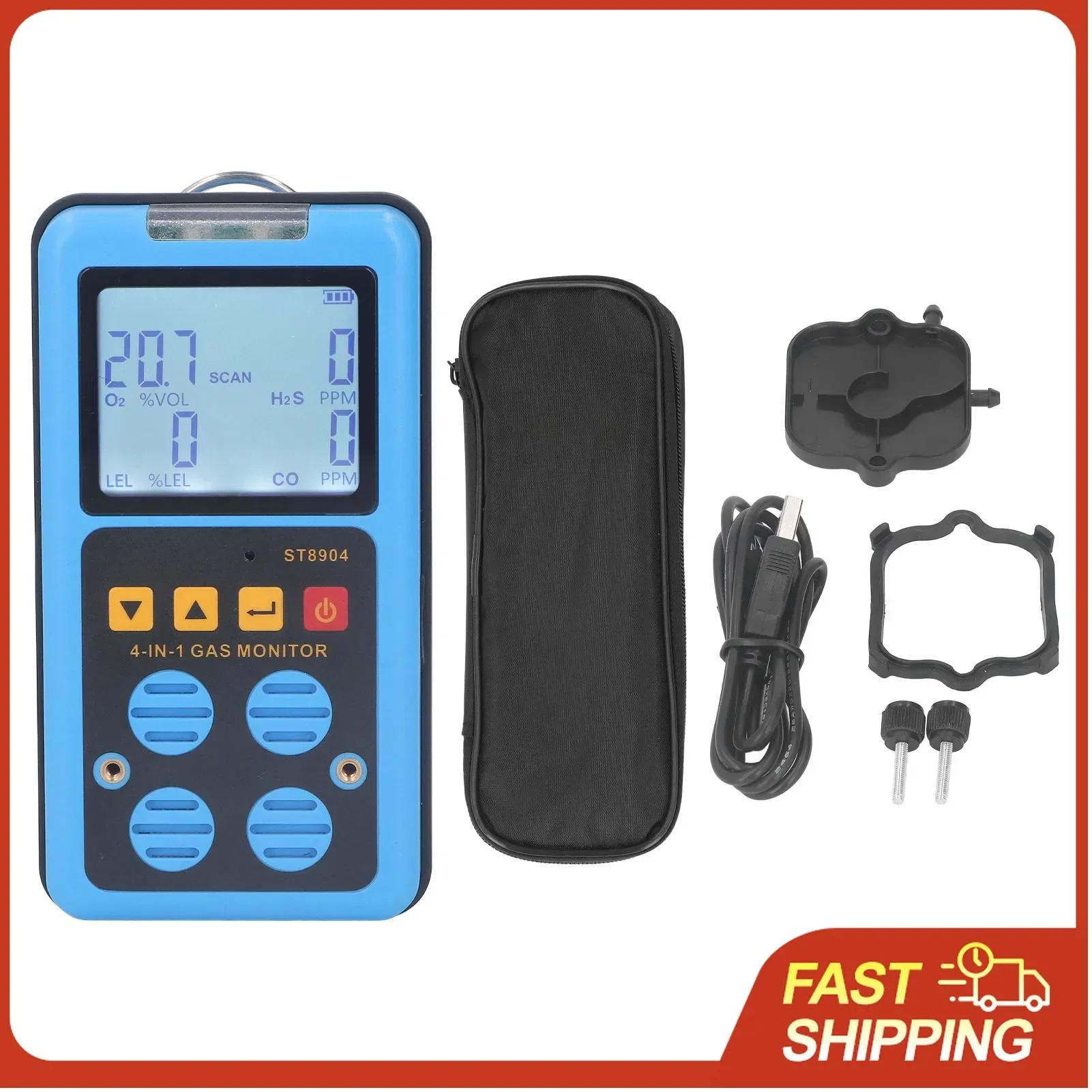 4-in-1 Gas Monitor Detector CO H2S O2 with Sound Light Vibration Alarm Backlit Display for Marine Chemical Agricultural Safety